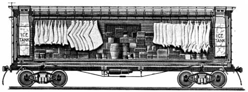 1873年，为了支持不断发展的牛肉产业，冷冻轨道车首次获得了专利。